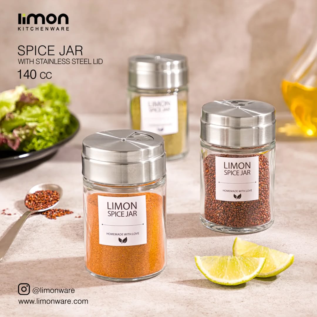 جا ادویه شیشه ای 140 سی سی درب استیل لیمون کد ۲۳۸۳