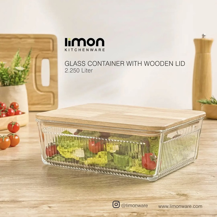 ست ظرف شیشه ای مستطیل در چوبی لیمون کد 2211