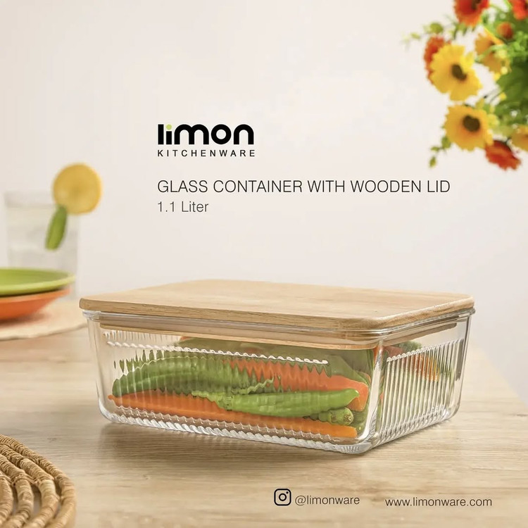 ست ظرف شیشه ای مستطیل در چوبی لیمون کد 2211