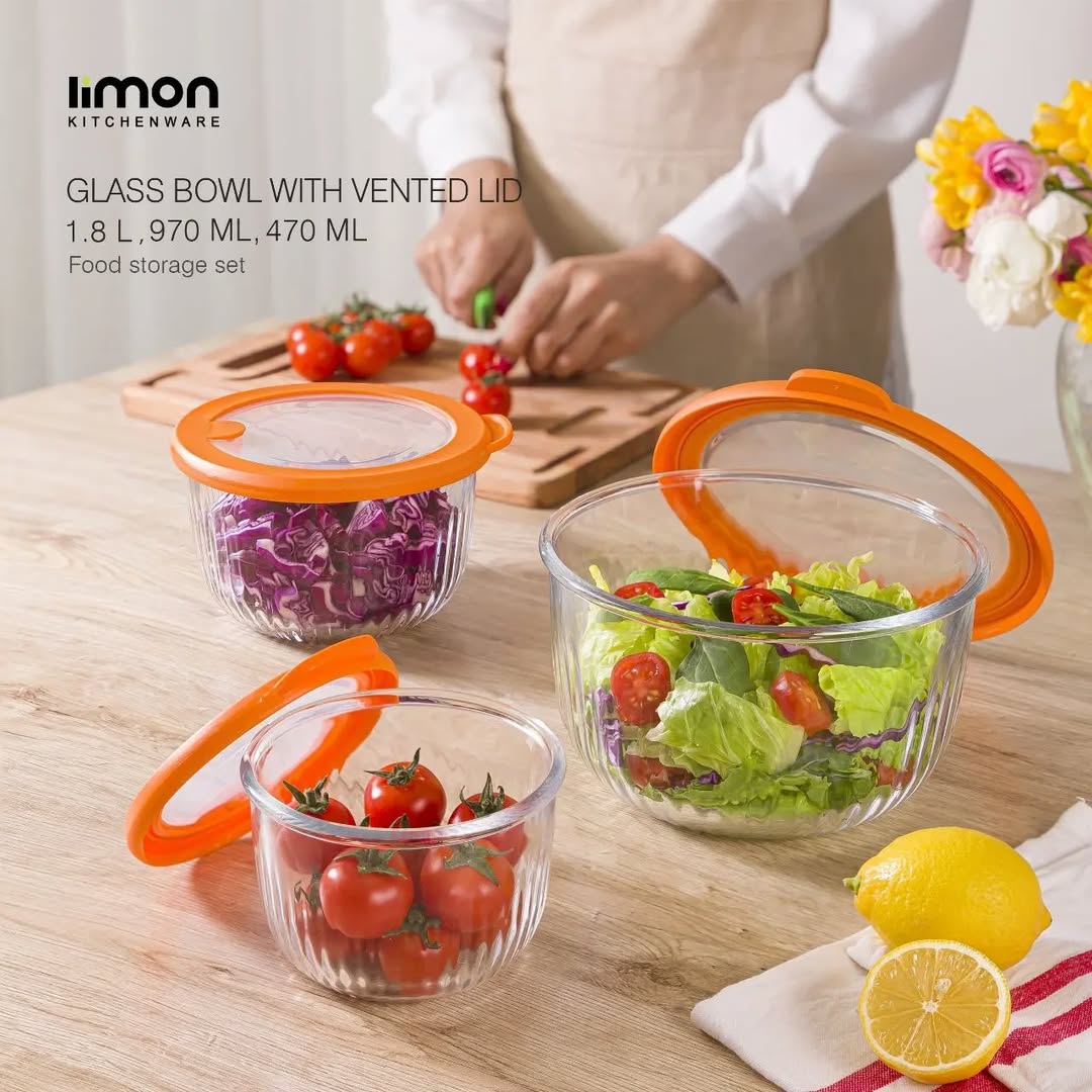 ست کاسه گرد شیشه ای دربدار شیاردار لیمون کد 2404