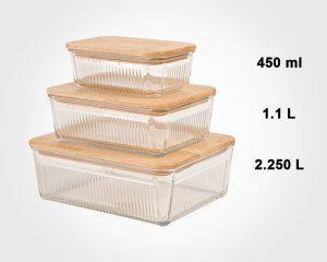 ست ظرف شیشه ای مستطیل در چوبی لیمون کد 2211
