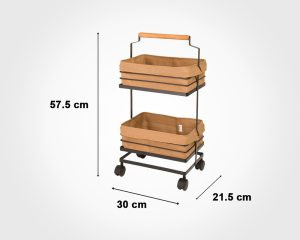 جا سیب زمینی و پیاز فلزی 2 طبقه دسته چوبی لیمون کد 2324