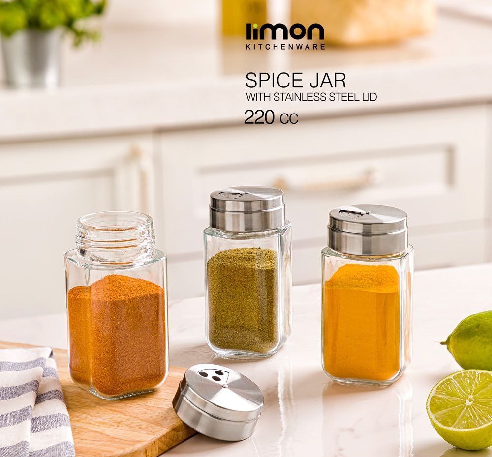 جاادویه شیشه ای ۲۲۰cc درب استیل لیمون کد ۲۴۲۰