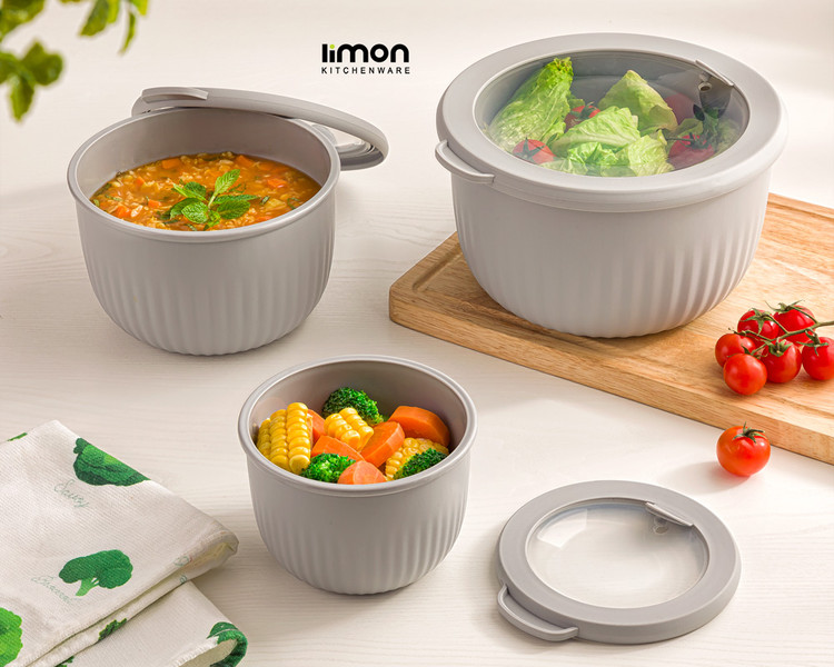 ست کاسه گرد دربدار شیاردار لیمون کد 2233