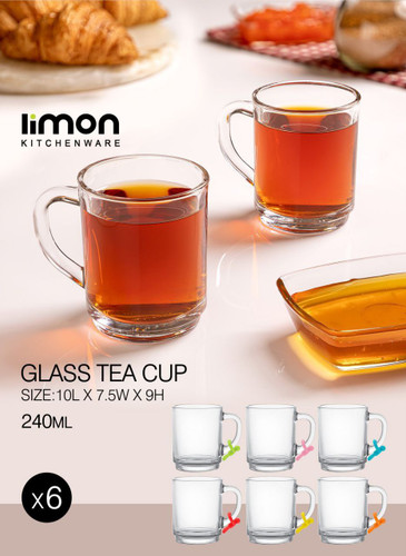 لیوان شیشه ای دسته دار ۲۴۰ سی سی لیمون کد 2388