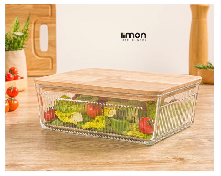 ظرف شیشه ای شیاردار ۲/۲۵ لیتر درب چوبی لیمون کد 2192