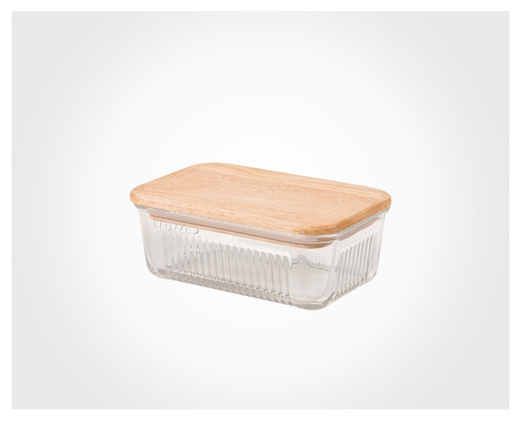 ظرف شیشه ای شیاردار450 میلی لیتر درب چوبی لیمون کد 2190