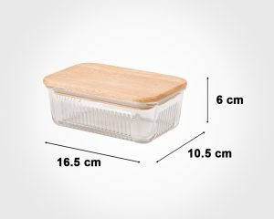 ظرف شیشه ای شیاردار450 میلی لیتر درب چوبی لیمون کد 2190