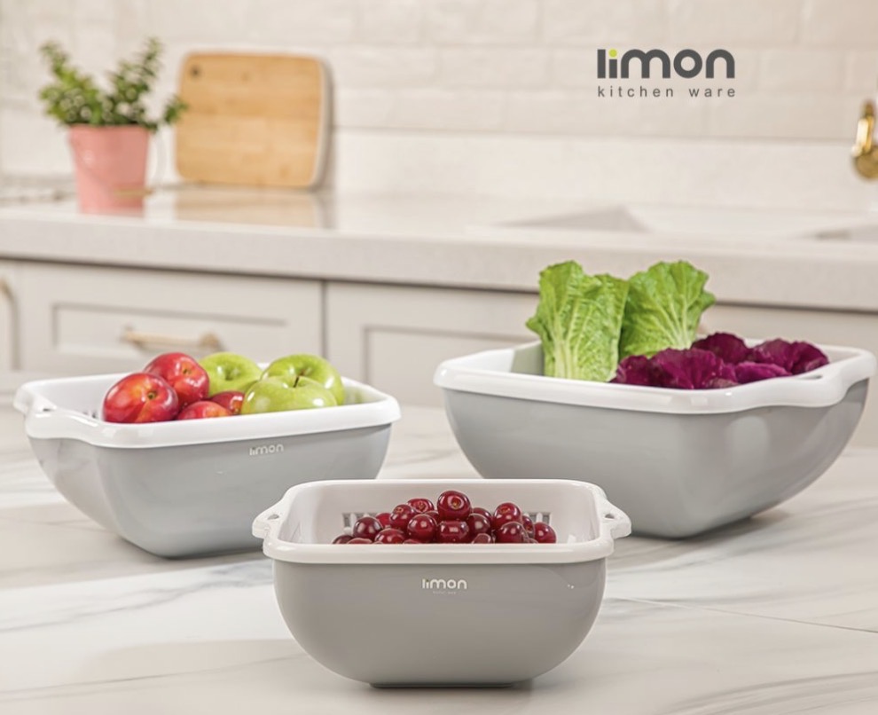 ست کاسه و آبکش چهار گوش لیمون کد 2067